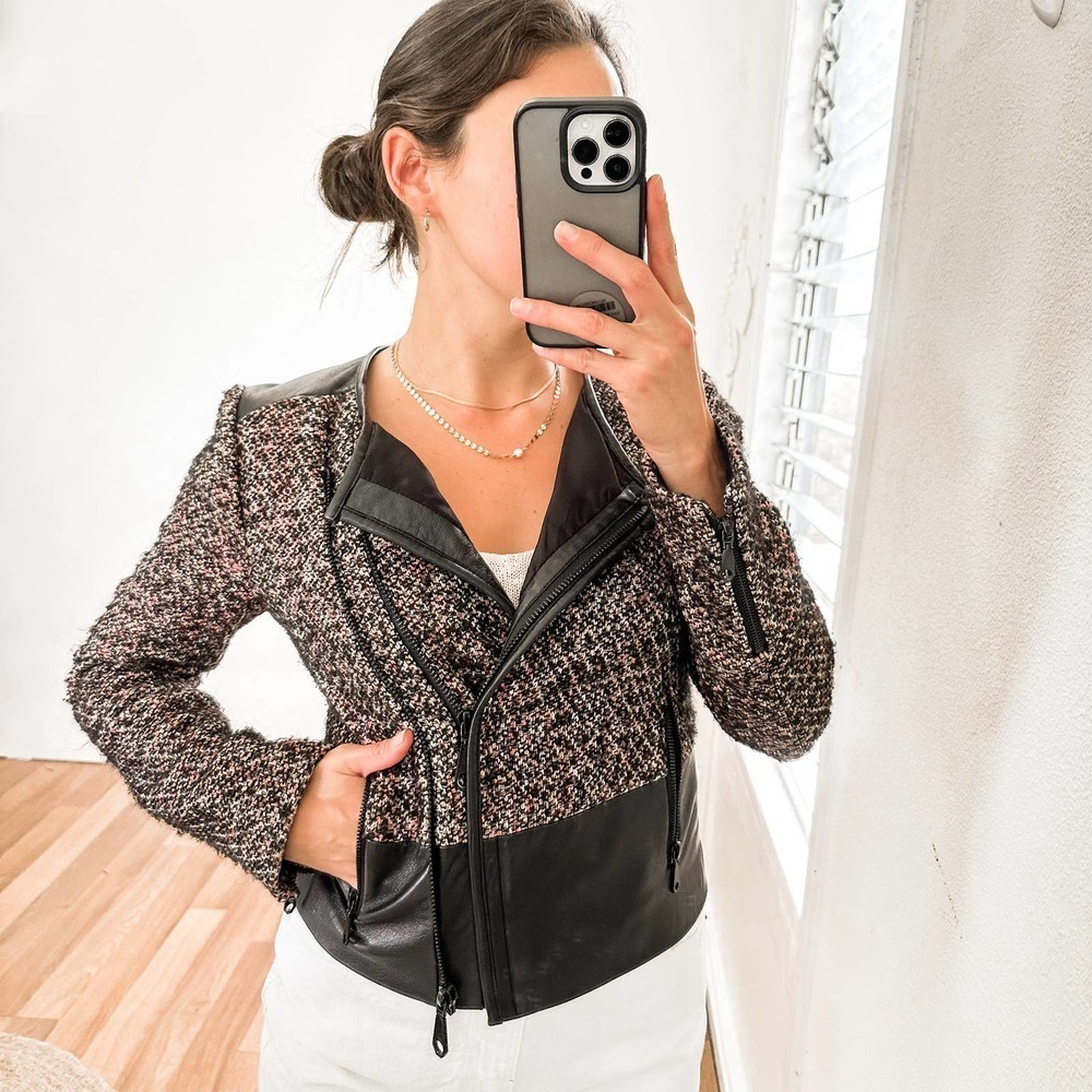 Rebecca Minkoff Ansel Tweed Leather Moto Jacket Size 4